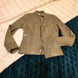 Michale Kors Olive Leather Motorcycle Jacket